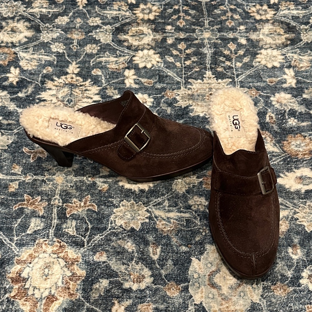 UGG Women's Dark Brown Suede Mules with Buckle